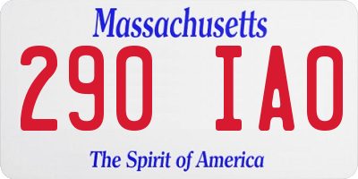 MA license plate 290IA0