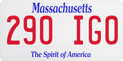 MA license plate 290IG0
