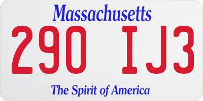 MA license plate 290IJ3