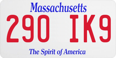 MA license plate 290IK9