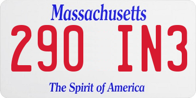 MA license plate 290IN3
