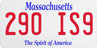 MA license plate 290IS9
