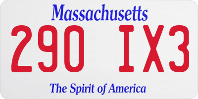 MA license plate 290IX3