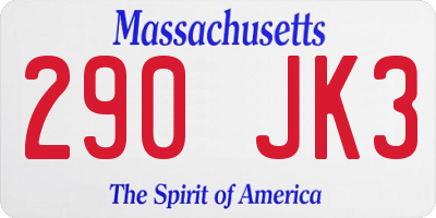 MA license plate 290JK3