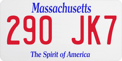 MA license plate 290JK7