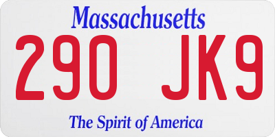 MA license plate 290JK9