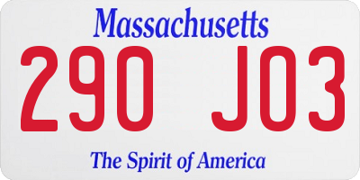 MA license plate 290JO3