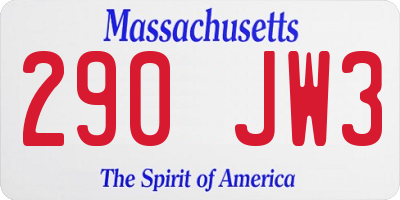 MA license plate 290JW3