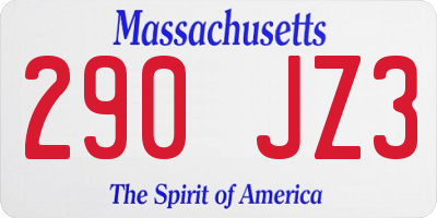 MA license plate 290JZ3