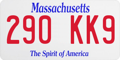 MA license plate 290KK9