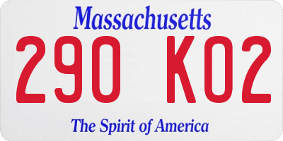 MA license plate 290KO2