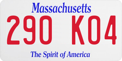 MA license plate 290KO4