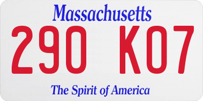 MA license plate 290KO7