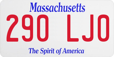 MA license plate 290LJ0