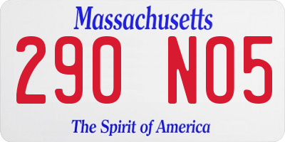 MA license plate 290NO5