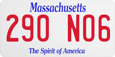 MA license plate 290NO6