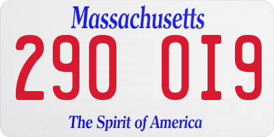 MA license plate 290OI9