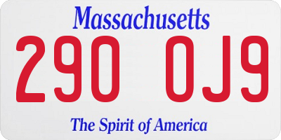 MA license plate 290OJ9