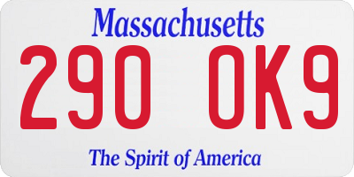 MA license plate 290OK9