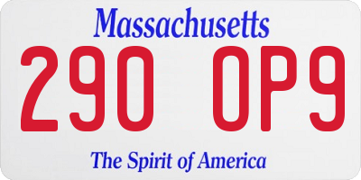 MA license plate 290OP9