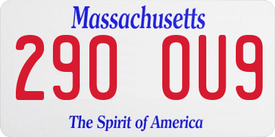 MA license plate 290OU9