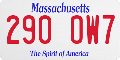 MA license plate 290OW7