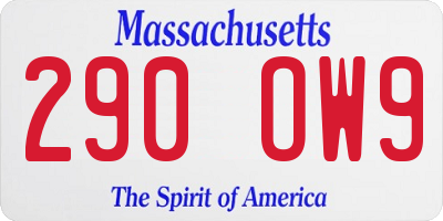 MA license plate 290OW9
