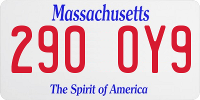 MA license plate 290OY9