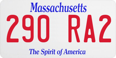 MA license plate 290RA2