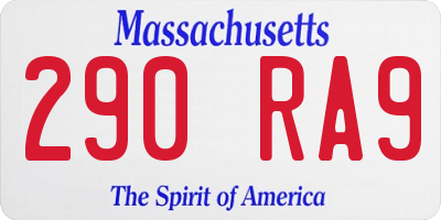MA license plate 290RA9