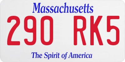 MA license plate 290RK5