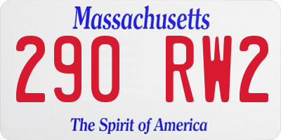 MA license plate 290RW2