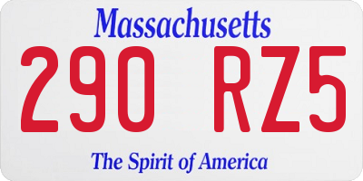 MA license plate 290RZ5