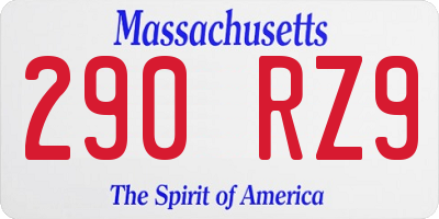 MA license plate 290RZ9