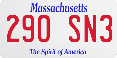 MA license plate 290SN3