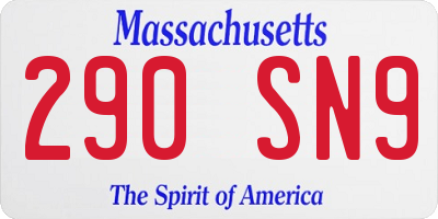 MA license plate 290SN9