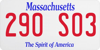 MA license plate 290SO3