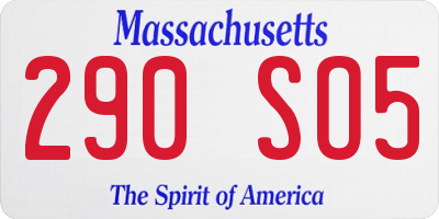MA license plate 290SO5