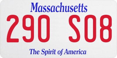 MA license plate 290SO8