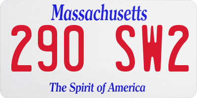 MA license plate 290SW2