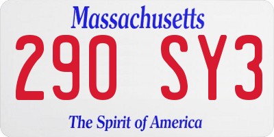MA license plate 290SY3