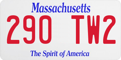 MA license plate 290TW2
