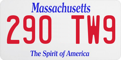 MA license plate 290TW9