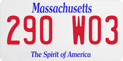 MA license plate 290WO3