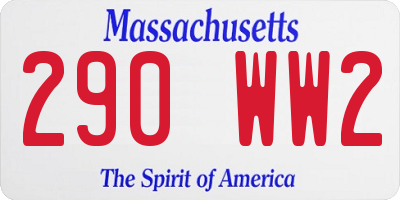 MA license plate 290WW2
