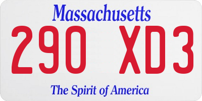 MA license plate 290XD3