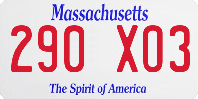 MA license plate 290XO3