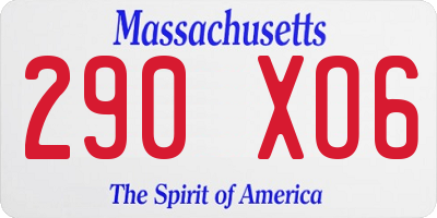 MA license plate 290XO6