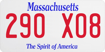 MA license plate 290XO8