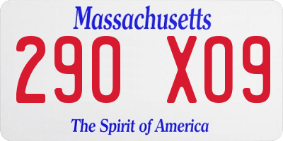 MA license plate 290XO9